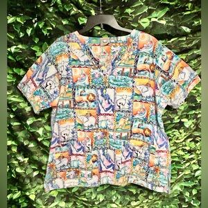 Cottonality Scrub Top Pastel Jungle Animals Womens Plus 2X